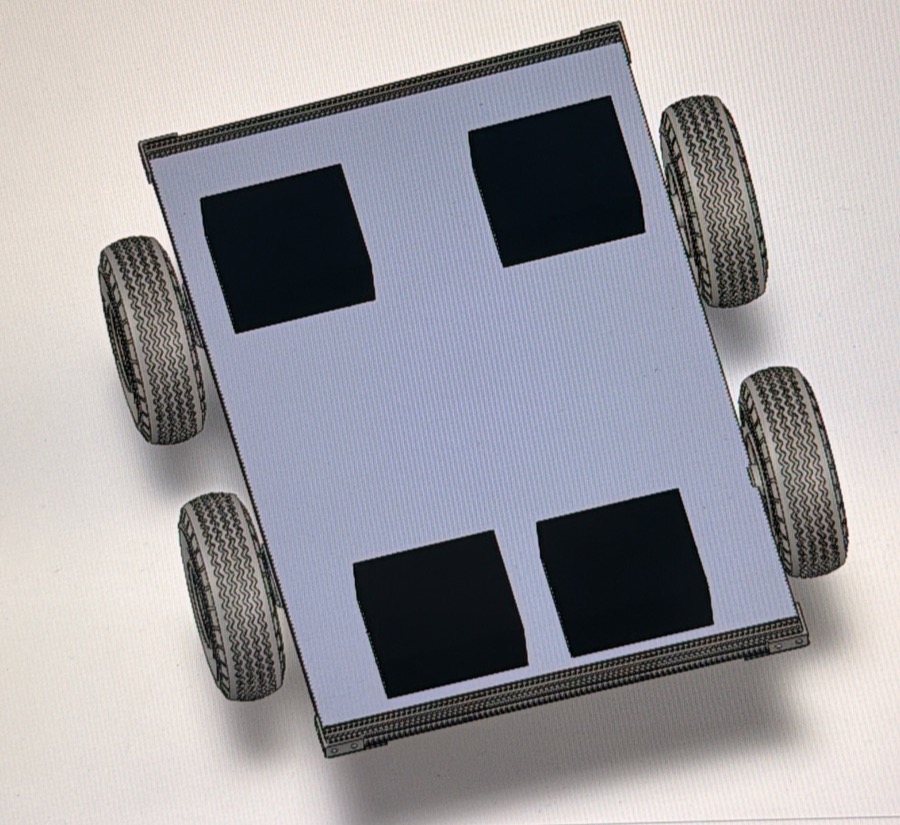 Reworked X-FLEX base frame CAD: four-wheel differential-drive chassis