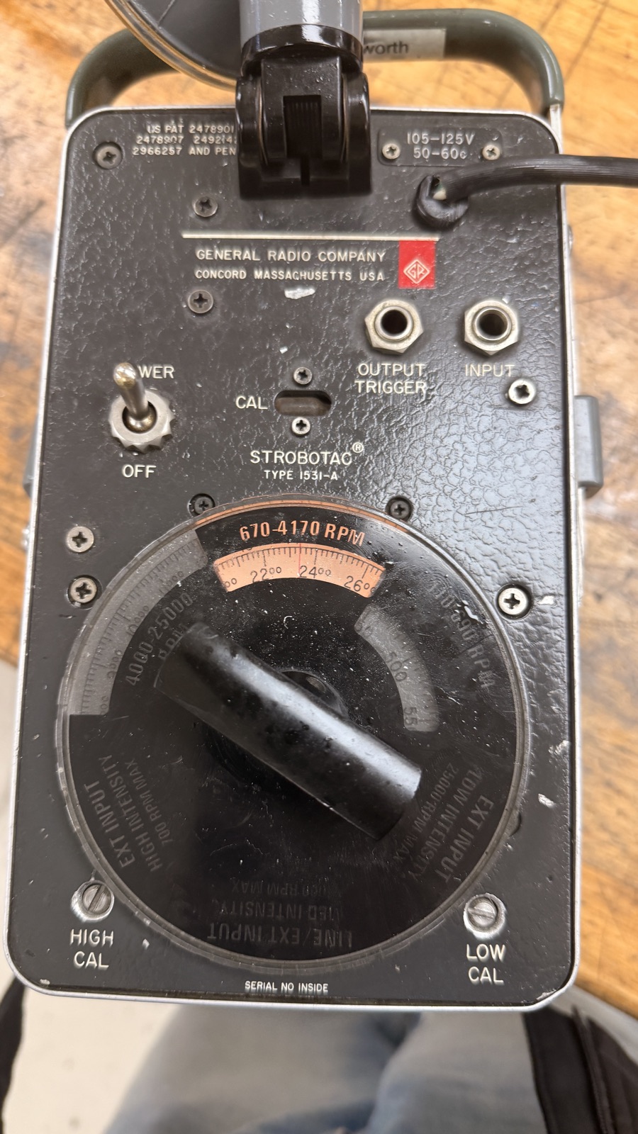 Strobotac stroboscope used to verify engine RPM